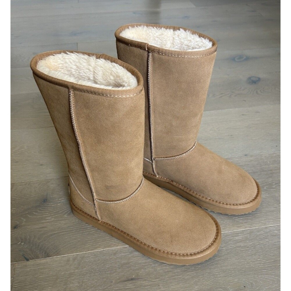 AUSLAND Women's Classic Winter Snow Boots Brown Suede Fur Lined Tall Size 9.5 US